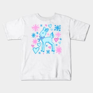 Cute Fawn in Baby Blue and Pastel Pink Kids T-Shirt